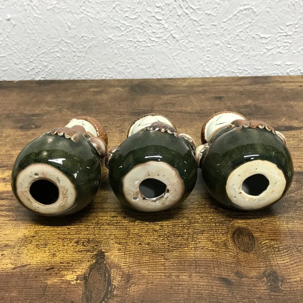 Ceramic Glazed Snowmen Lot of 3 Green‎ Brown Christmas 4.5